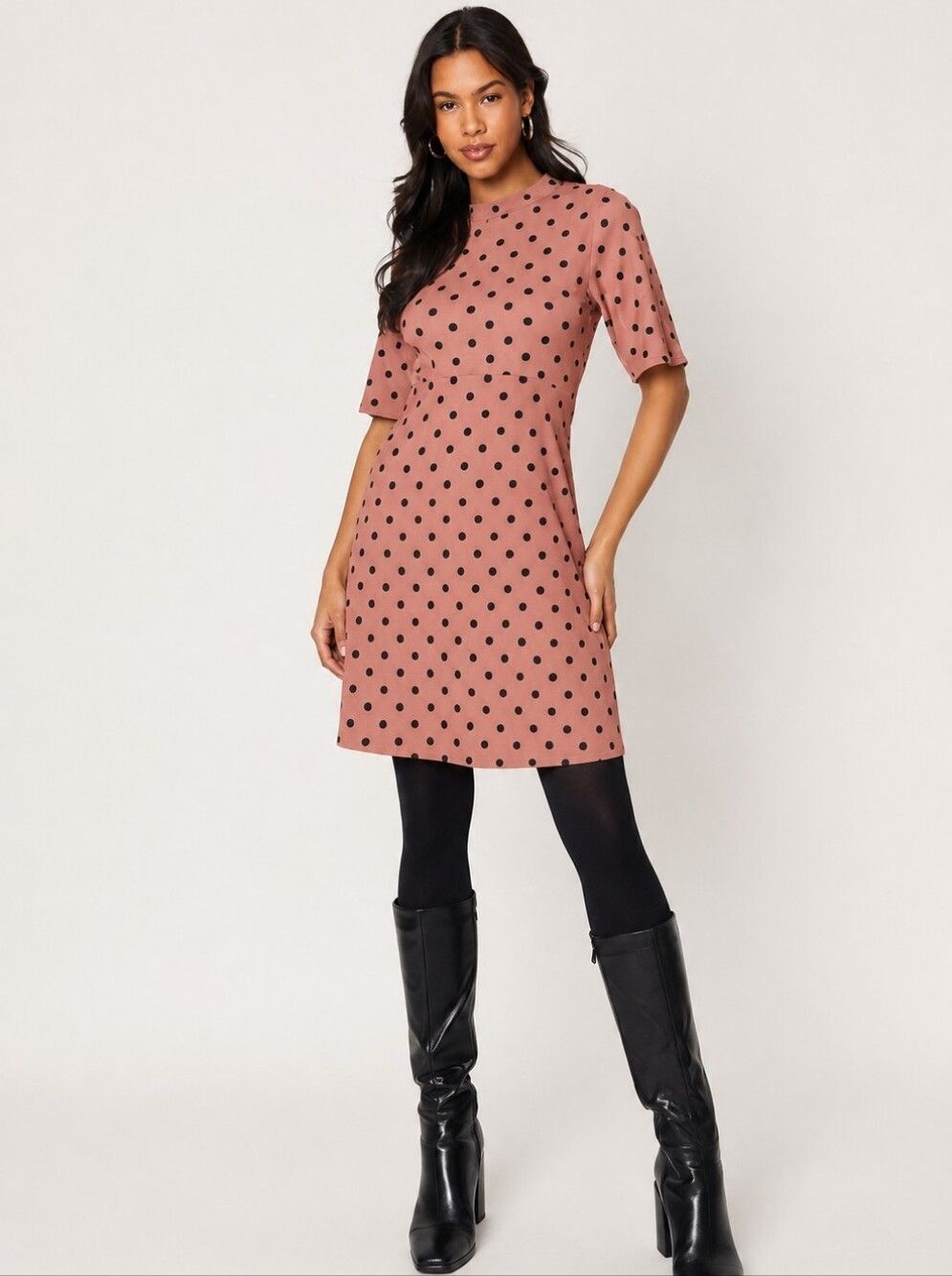 Women's Polkadot Mock Neck Dress